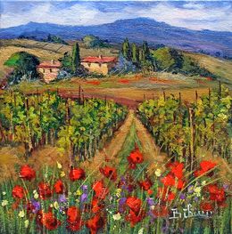 The vineyard path - Tuscany landscape painting, Bruno Chirici